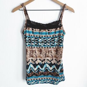 Vtg 90s Clear Sky‎ Top Womens Medium Geometric Lace Fairy Festival Y2K Tank Boho